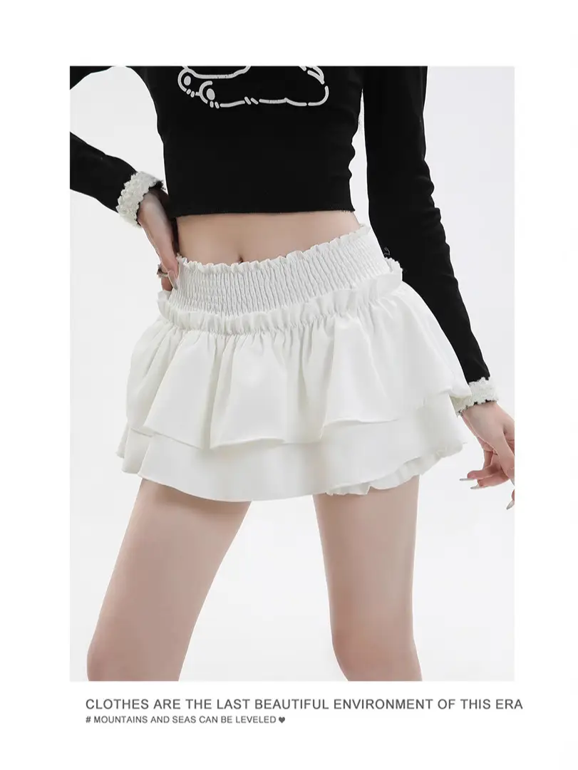 Black Ruffled Elastic Waist Skirt Pants Set