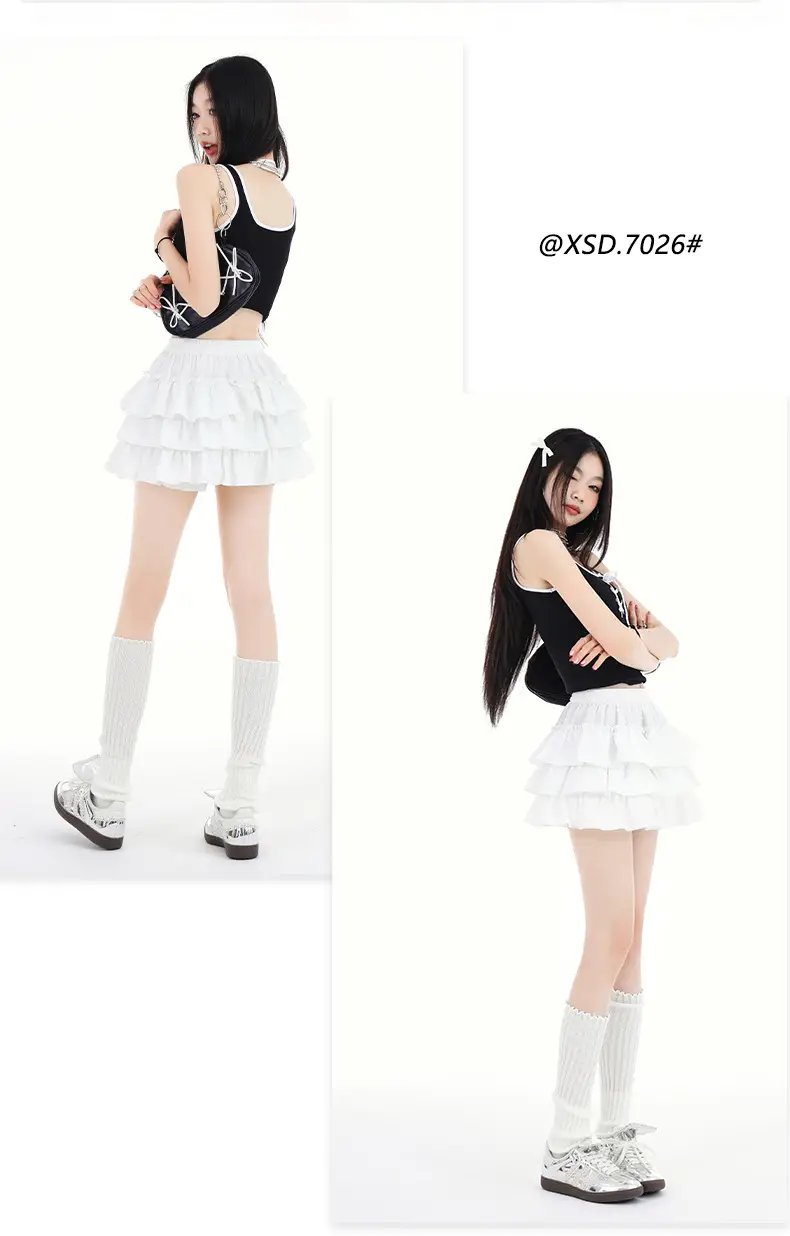 Black Ruffled Elastic Waist Skirt Pants Set — feature 12