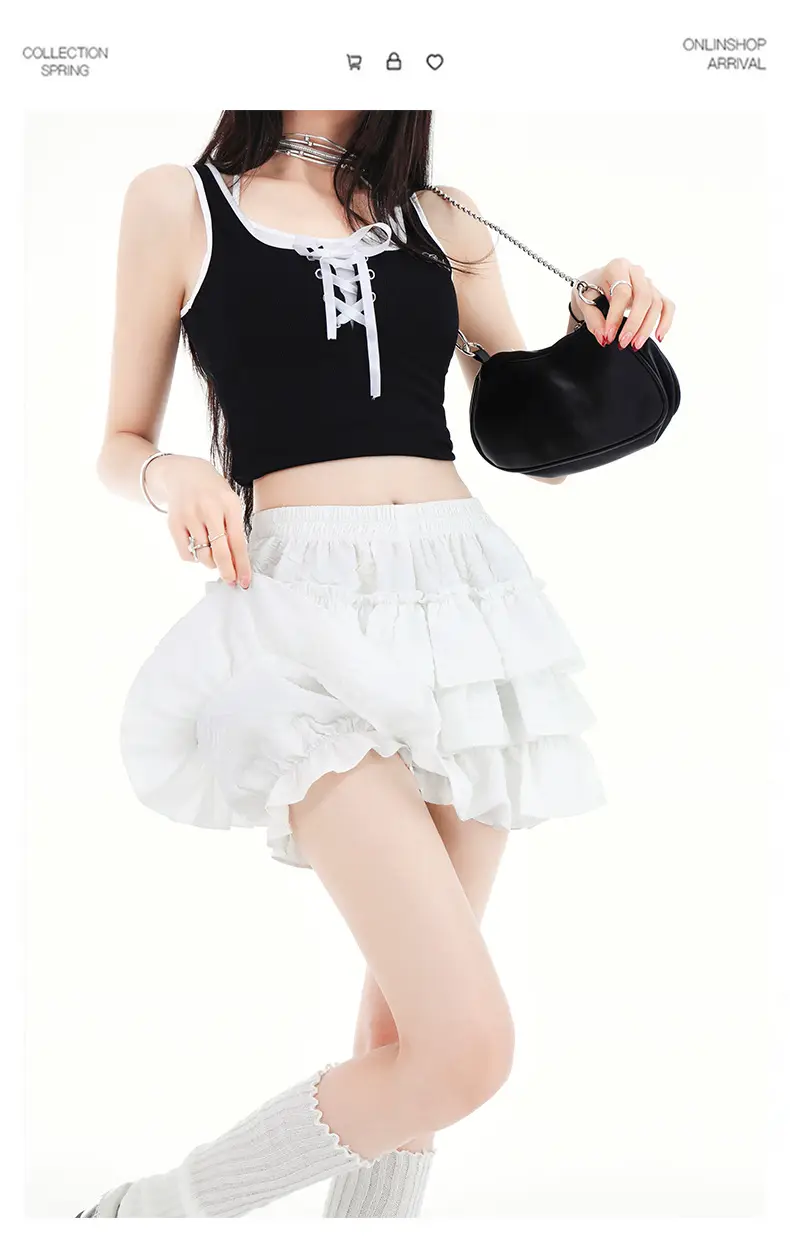 Black Ruffled Elastic Waist Skirt Pants Set — feature 16
