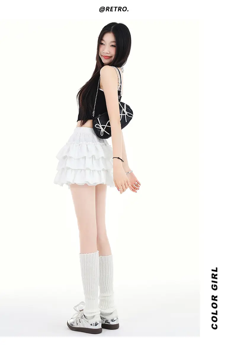 Black Ruffled Elastic Waist Skirt Pants Set — feature 17