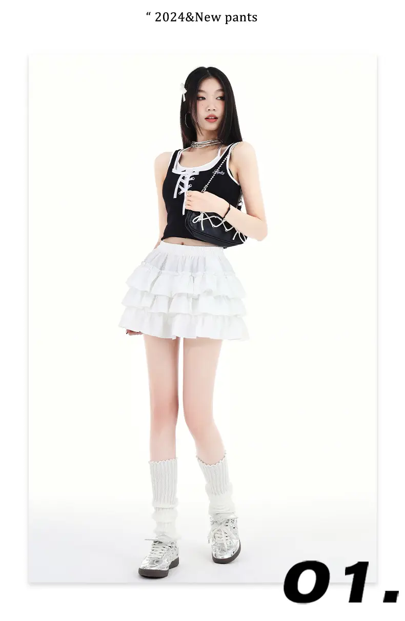 Black Ruffled Elastic Waist Skirt Pants Set — feature 23
