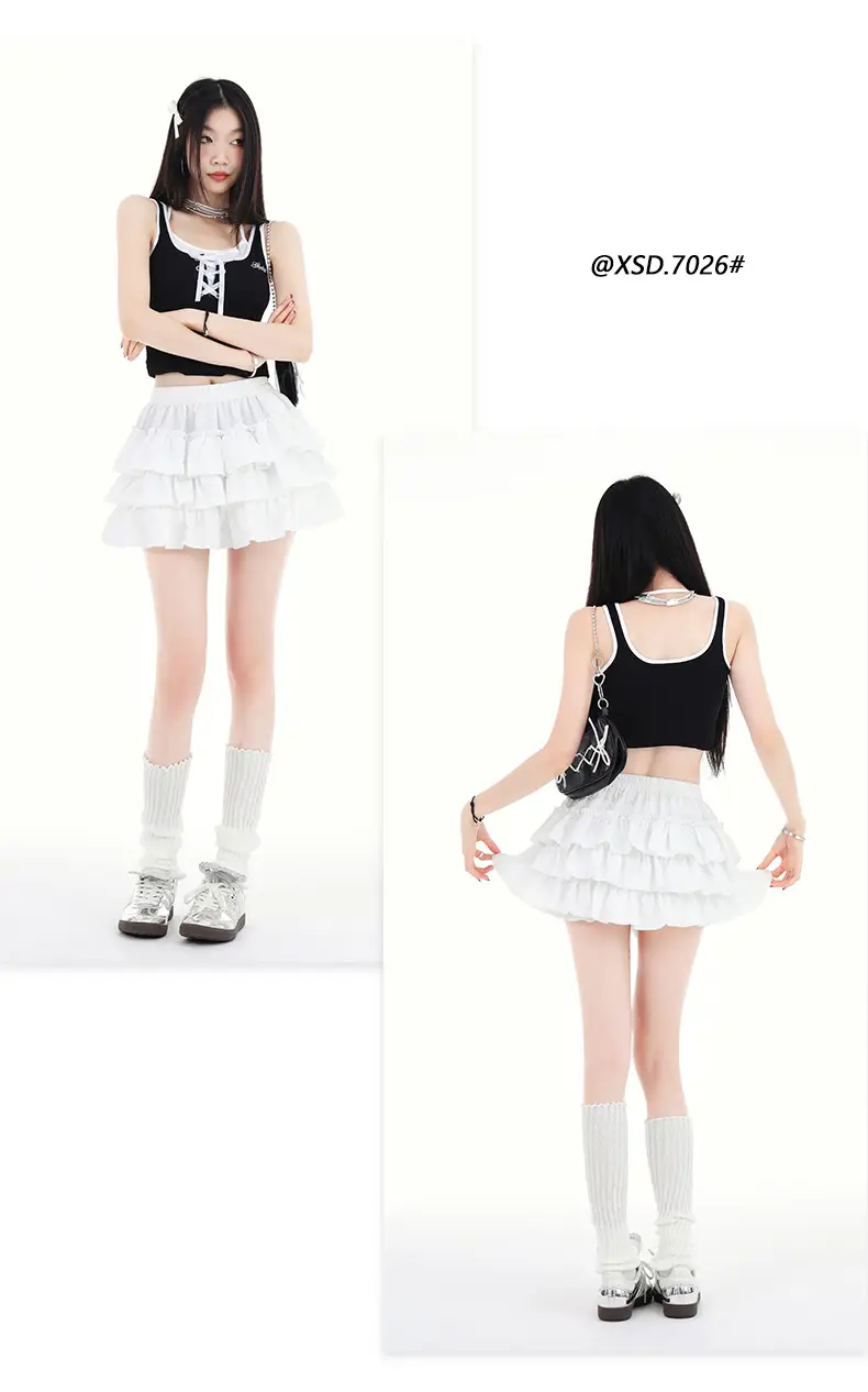 Black Ruffled Elastic Waist Skirt Pants Set — feature 24