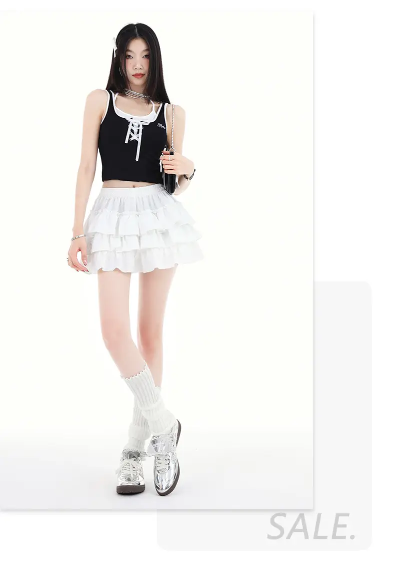Black Ruffled Elastic Waist Skirt Pants Set — feature 25