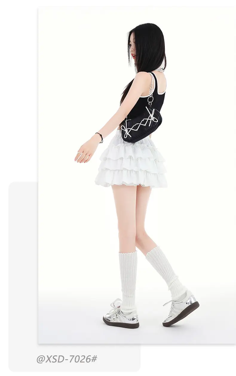 Black Ruffled Elastic Waist Skirt Pants Set — feature 3