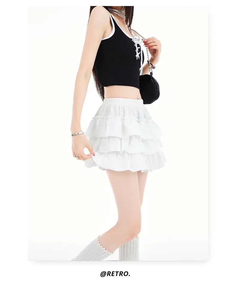 Black Ruffled Elastic Waist Skirt Pants Set — feature 6