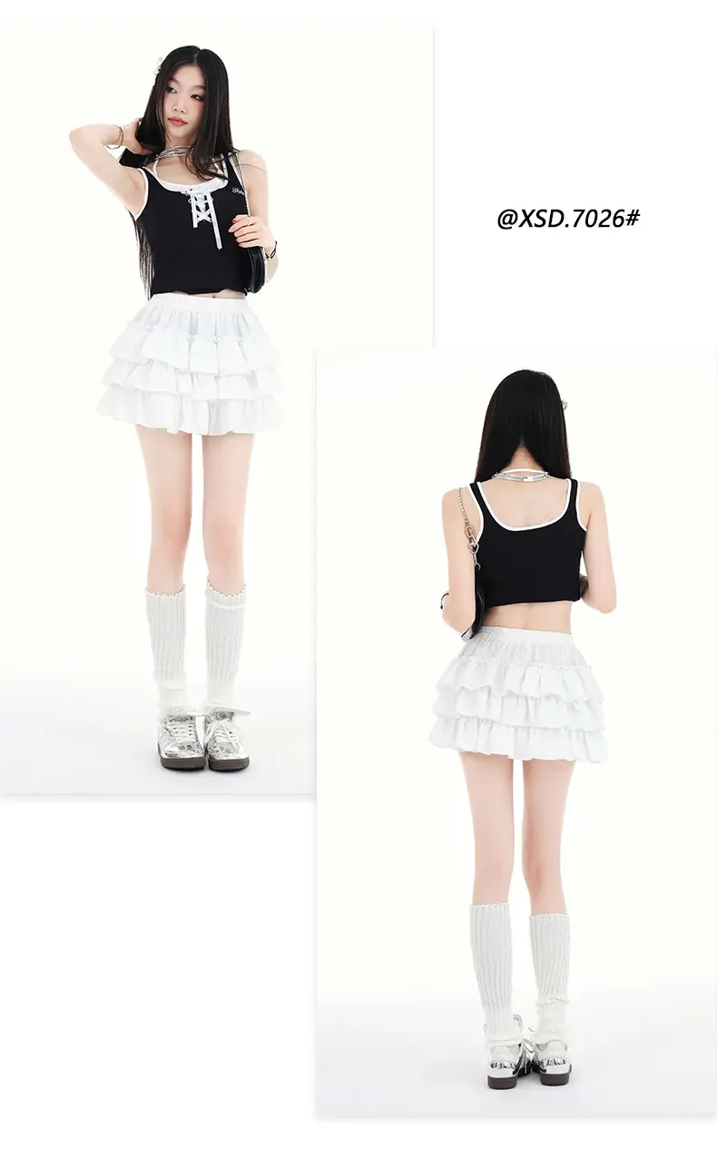 Black Ruffled Elastic Waist Skirt Pants Set — feature 9