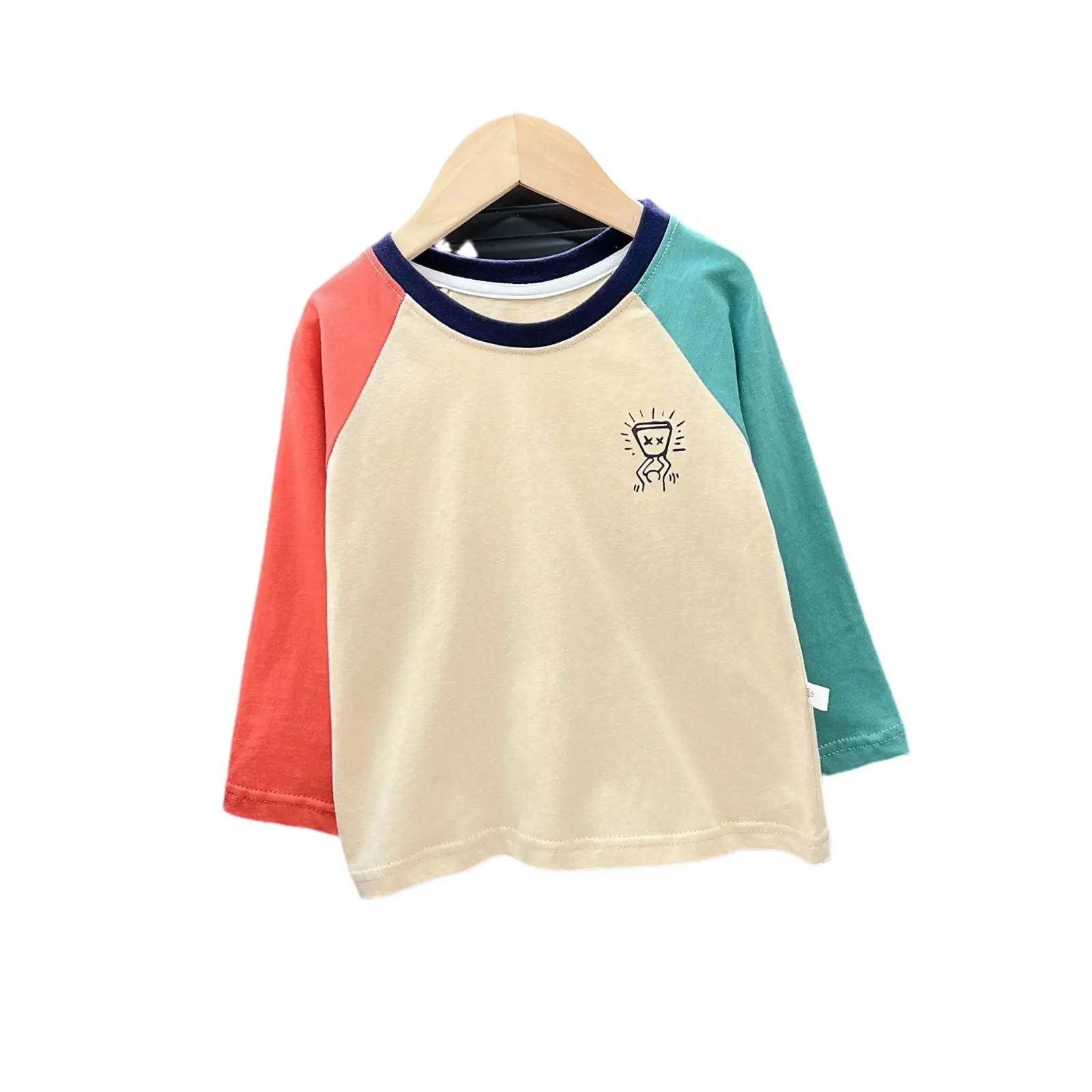 Children's Raglan Sleeve T-Shirt Cotton Beige Red Teal Medium Large - Image 7