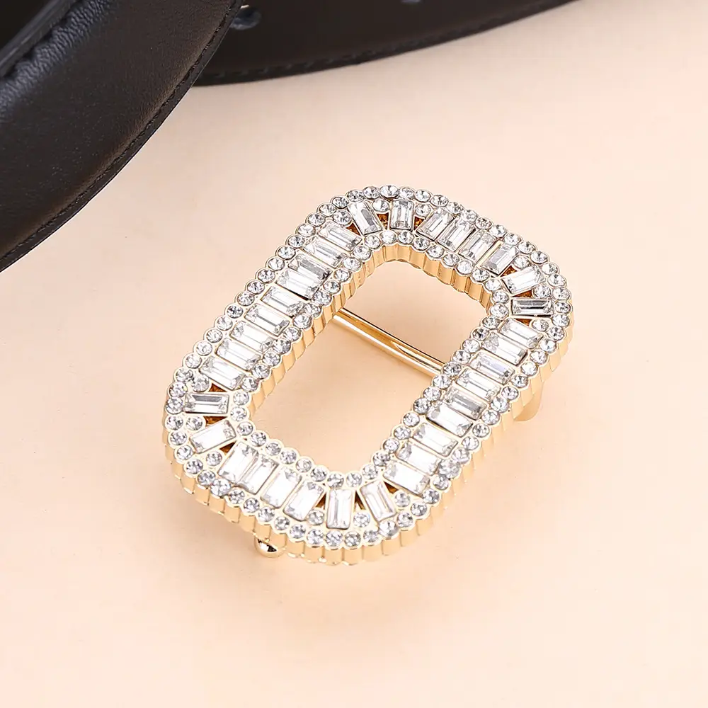 Rhinestone Women's Black Leather Belt with Diamond Buckle - Image 8