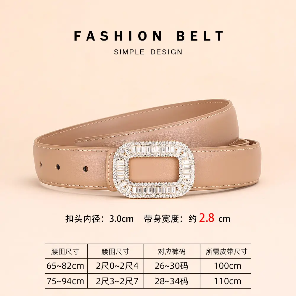 Rhinestone Women's Black Leather Belt with Diamond Buckle - Image 4