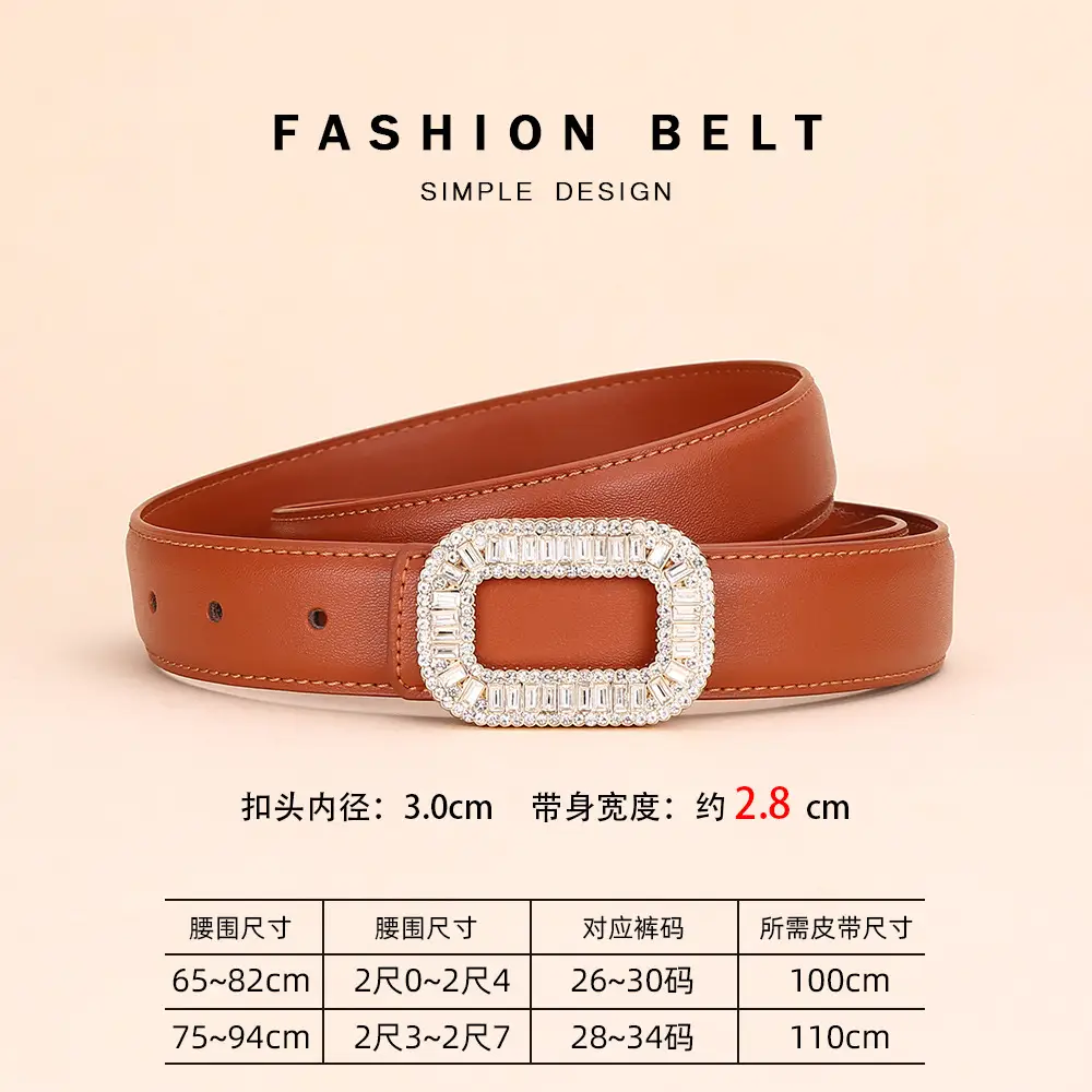Rhinestone Women's Black Leather Belt with Diamond Buckle - Image 5