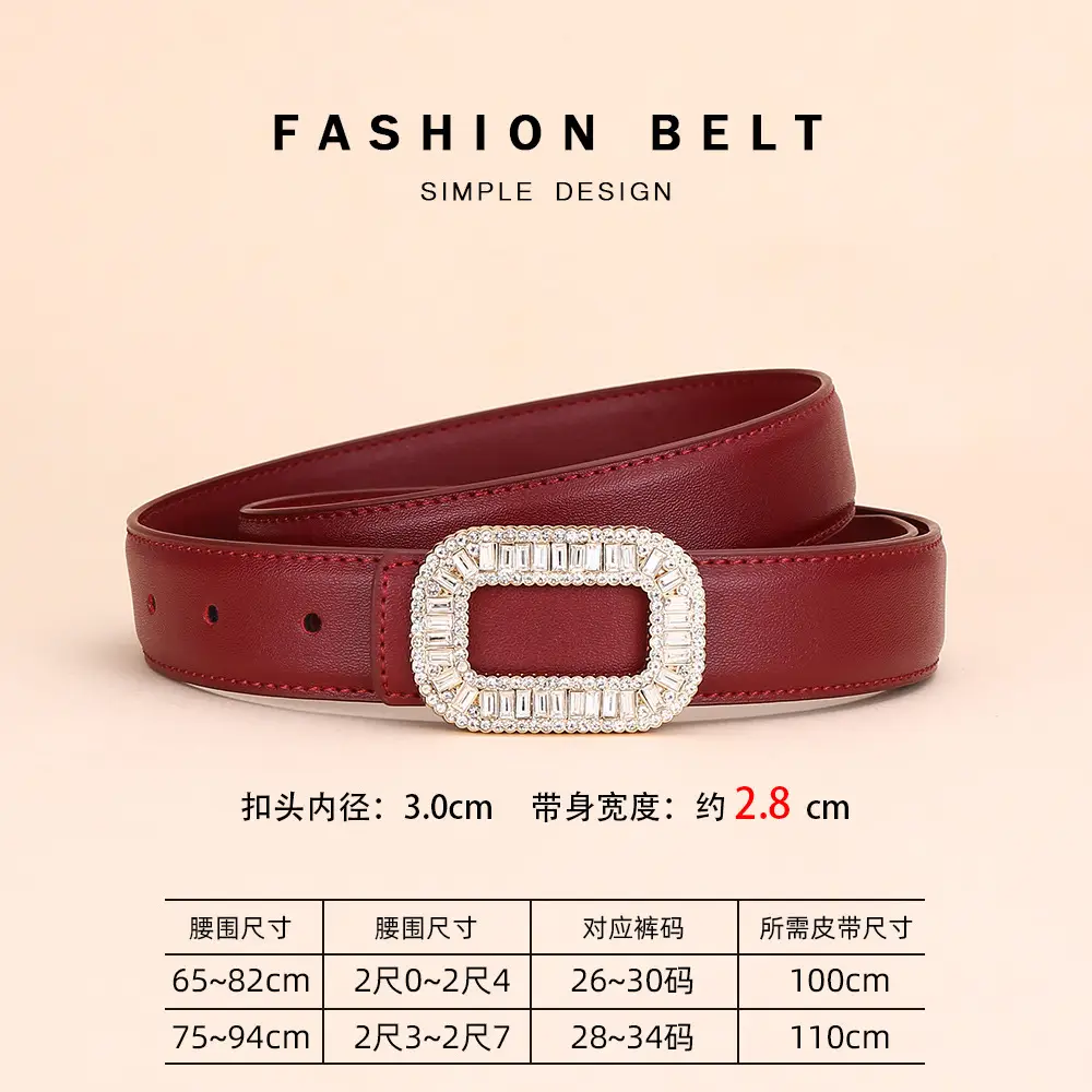 Rhinestone Women's Black Leather Belt with Diamond Buckle - Image 6
