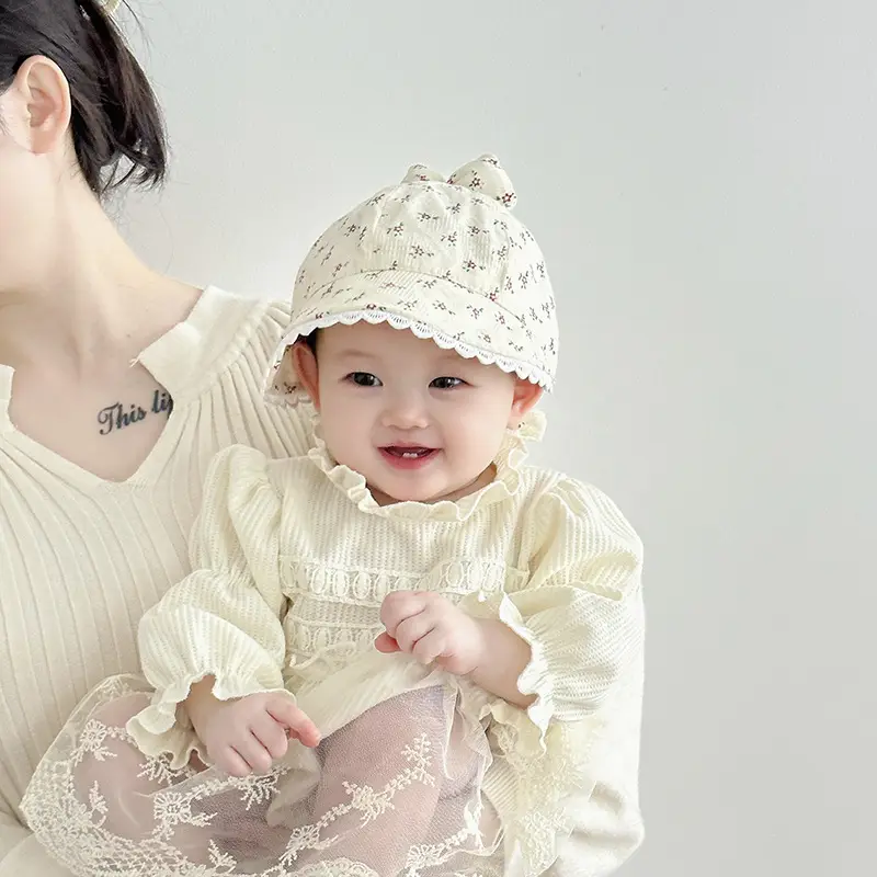 Baby Girl's Creamy Sunshade Hat with Moon Design