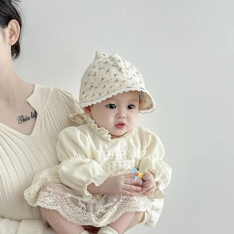 Baby Girl's Creamy Sunshade Hat with Moon Design