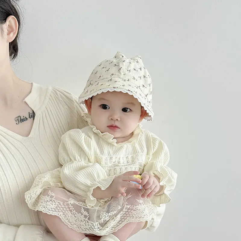 Baby Girl's Creamy Sunshade Hat with Moon Design