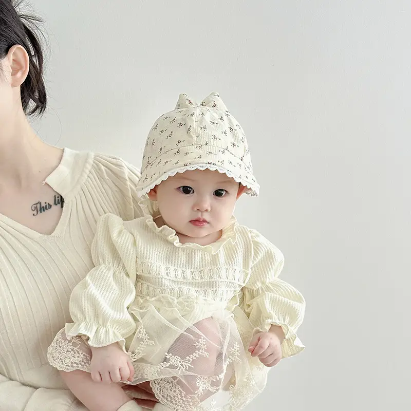 Baby Girl's Creamy Sunshade Hat with Moon Design