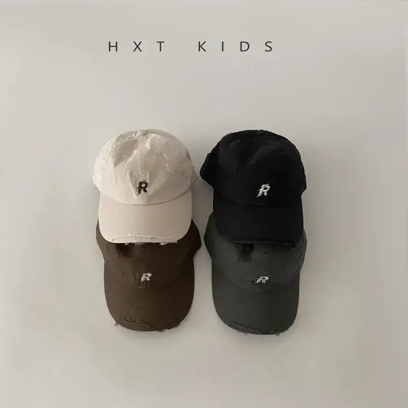 Children's Cap Sunshade with Letter Embroidery Black Brown White - Image 7