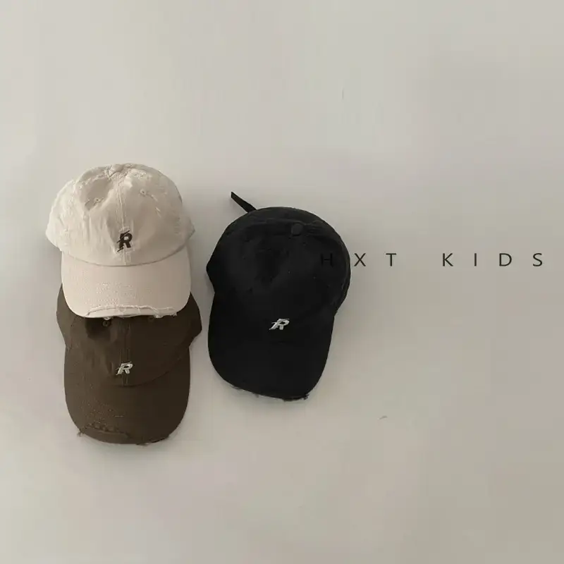 Children's Cap Sunshade with Letter Embroidery Black Brown White - Image 8