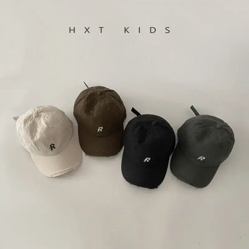 Children's Cap Sunshade with Letter Embroidery Black Brown White - Image 9