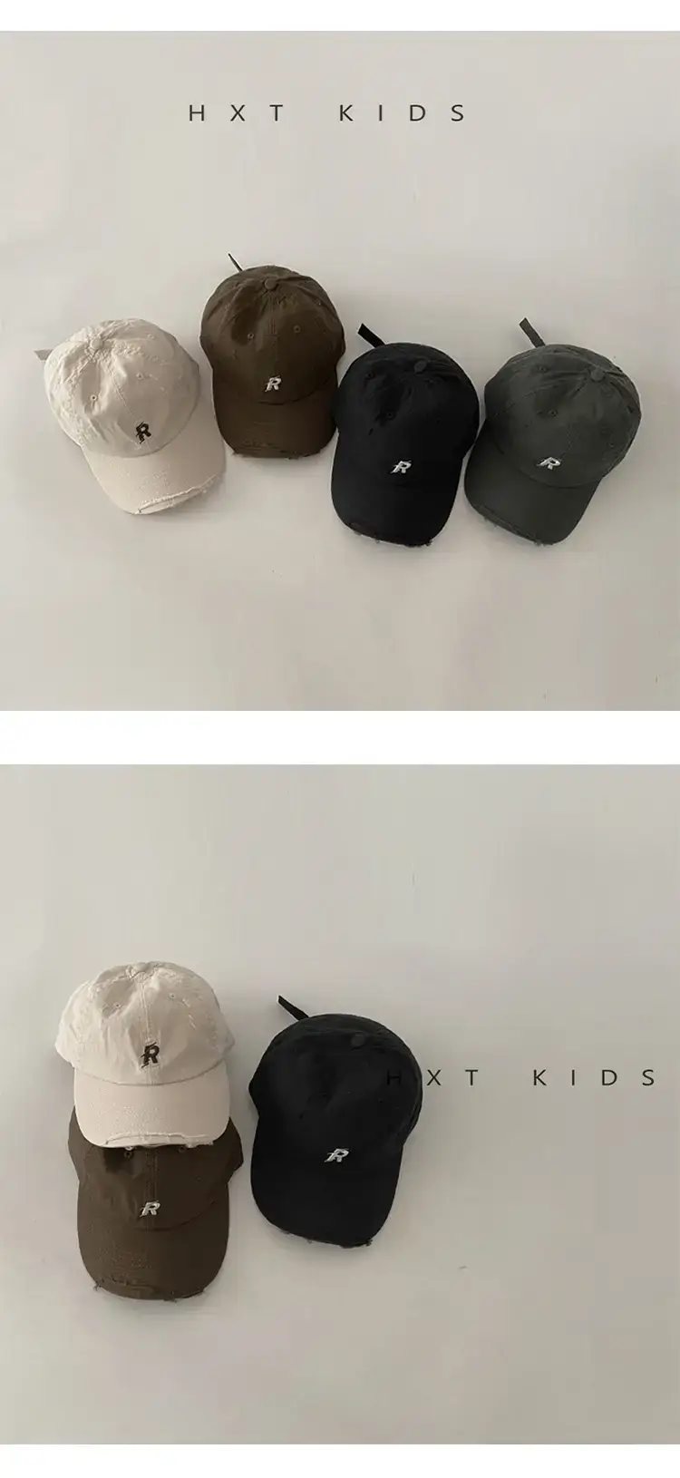 Children's Cap Sunshade with Letter Embroidery Black Brown White — feature 2