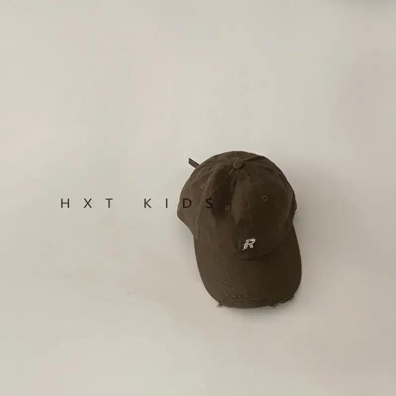 Children's Cap Sunshade with Letter Embroidery Black Brown White - Image 2