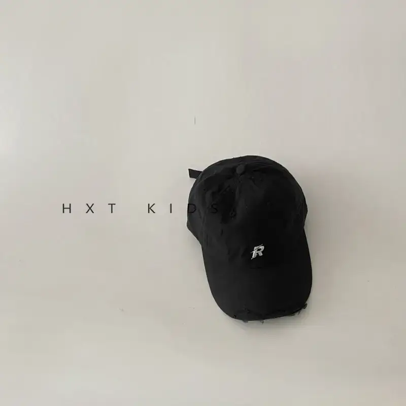 Children's Cap Sunshade with Letter Embroidery Black Brown White - Image 3