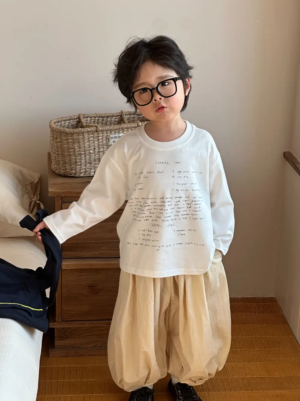 Kids Letter Print T-Shirt Set Cream Beige Long Sleeve — feature 2