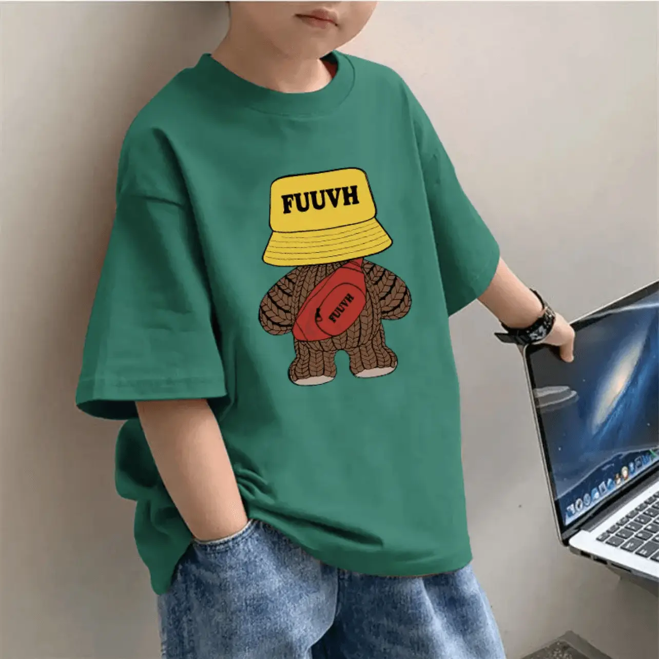 100% Cotton Boys T-Shirt Pink FUUVH Print - Image 10