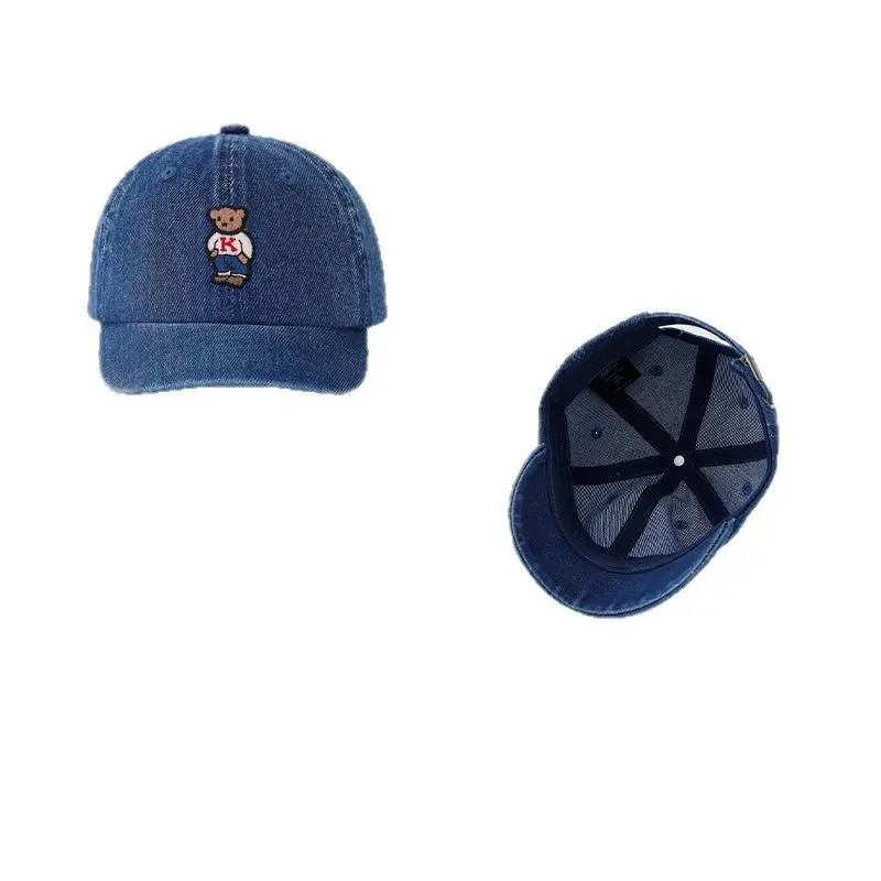 Baby Cap Blue Light Gray with Bear Embroidery - Image 8