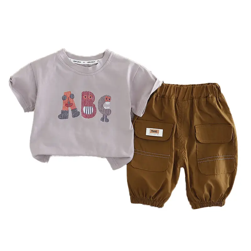 Kids Printed Cotton T-shirt & Pants Set Light Purple Brown - Image 5