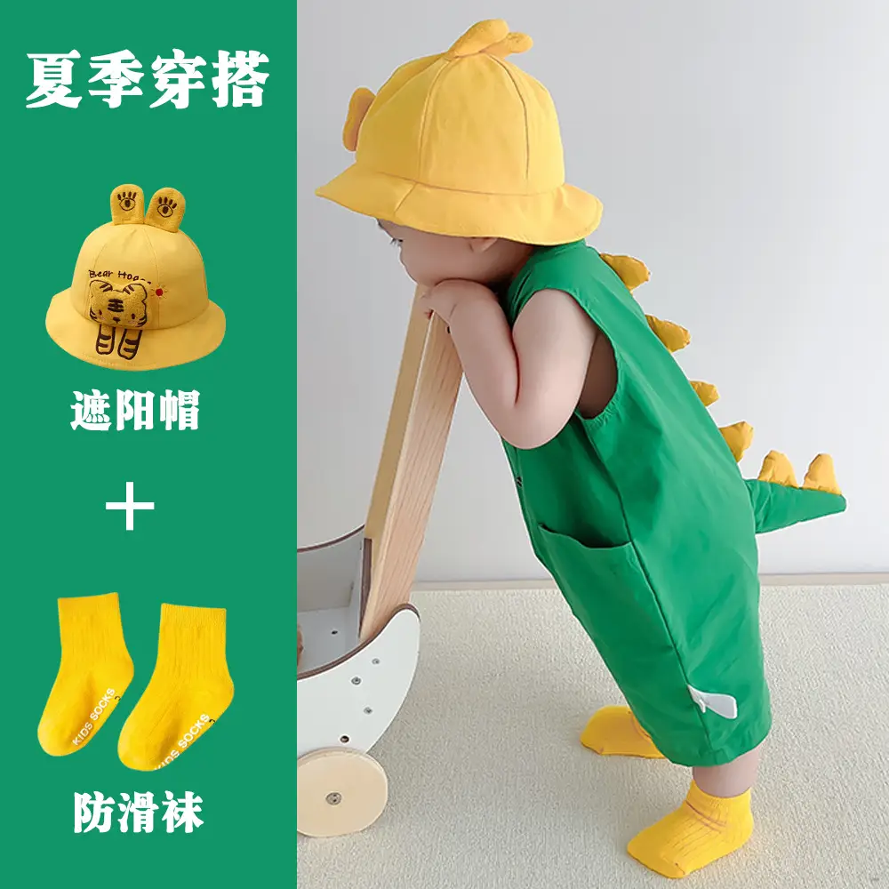 Baby's Harper Boys' Dinosaur Sleeveless Suit Summer Super Cute Thin Cute Climbing Suit for Baby Girls