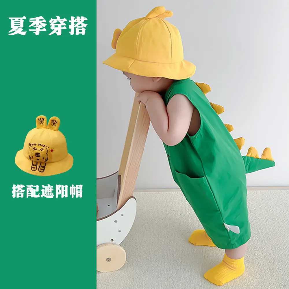 Baby's Harper Boys' Dinosaur Sleeveless Suit Summer Super Cute Thin Cute Climbing Suit for Baby Girls
