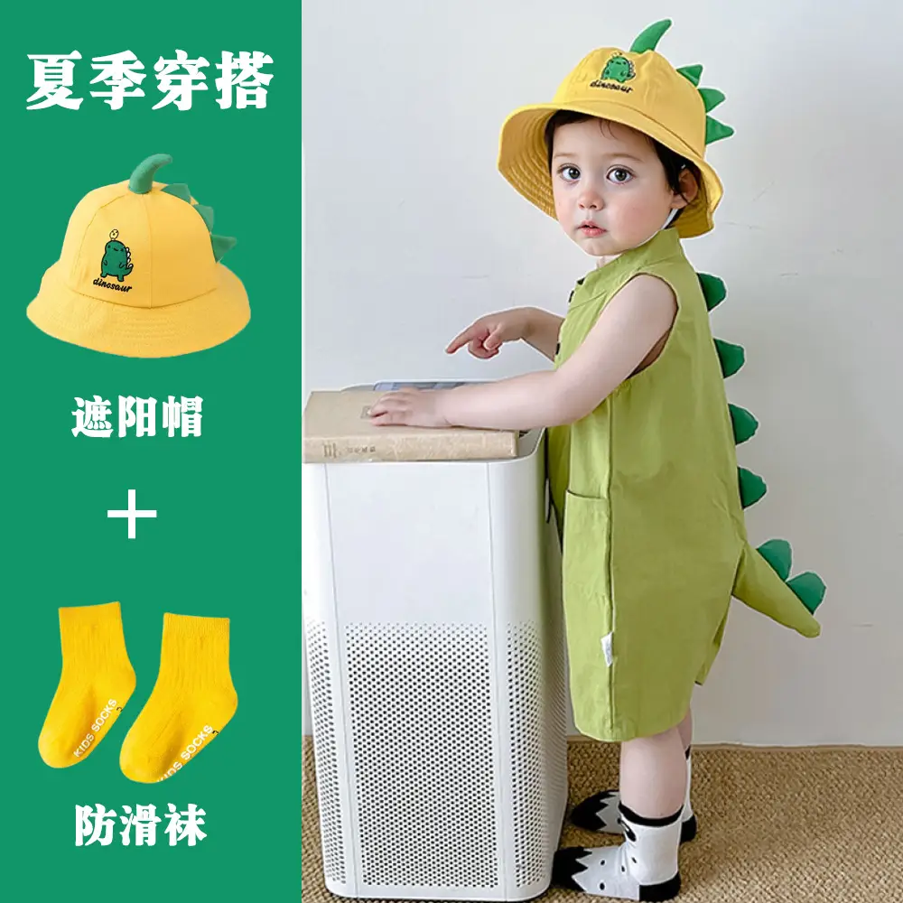 Baby's Harper Boys' Dinosaur Sleeveless Suit Summer Super Cute Thin Cute Climbing Suit for Baby Girls