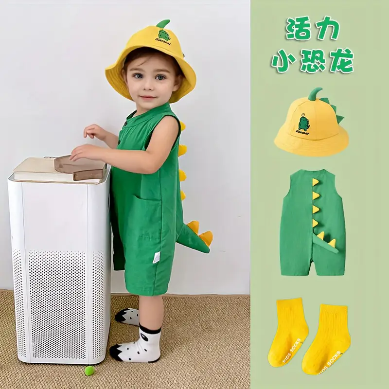 Baby's Harper Boys' Dinosaur Sleeveless Suit Summer Super Cute Thin Cute Climbing Suit for Baby Girls
