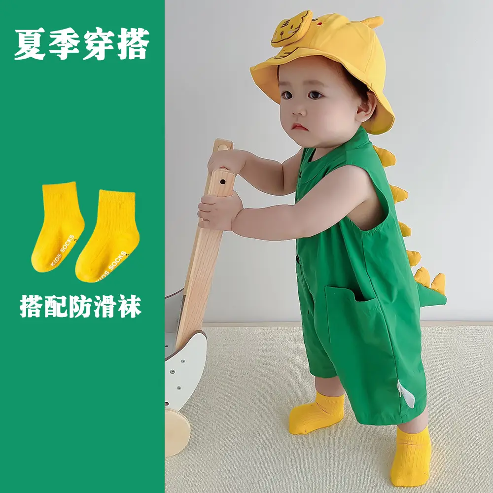 Baby's Harper Boys' Dinosaur Sleeveless Suit Summer Super Cute Thin Cute Climbing Suit for Baby Girls