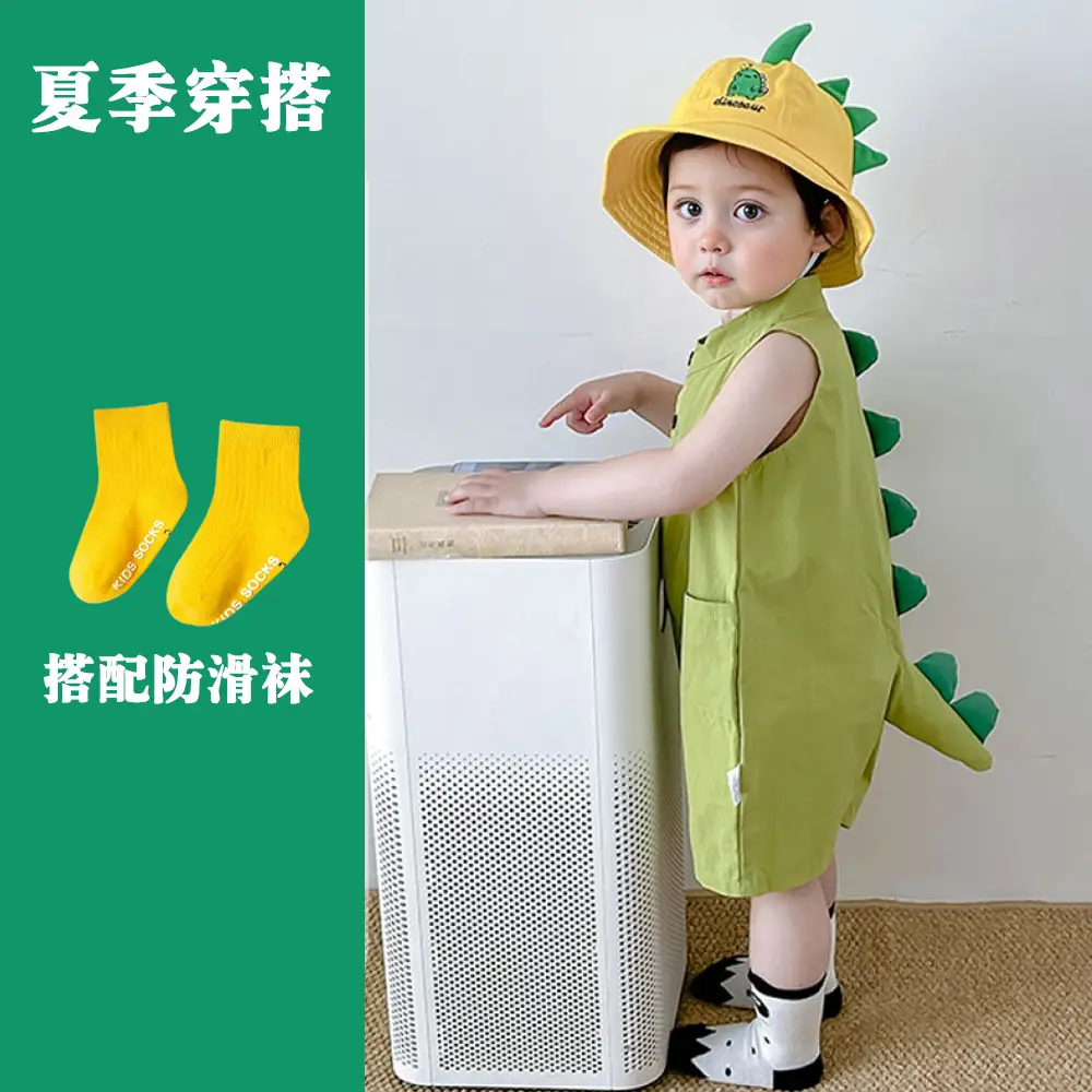 Baby's Harper Boys' Dinosaur Sleeveless Suit Summer Super Cute Thin Cute Climbing Suit for Baby Girls