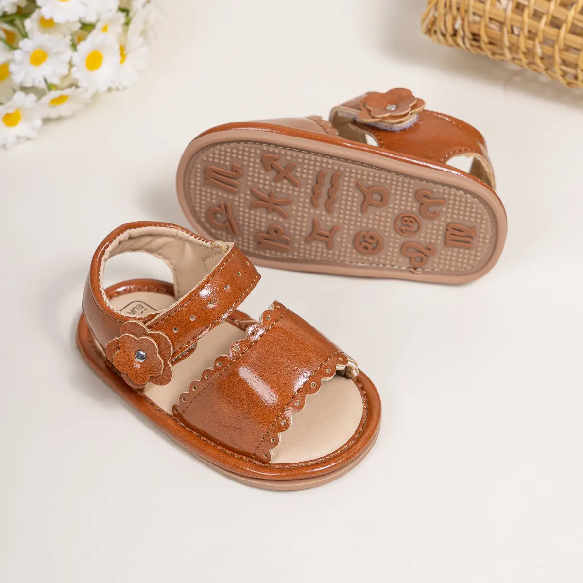 White Flower Velcro Baby Sandals for Toddlers