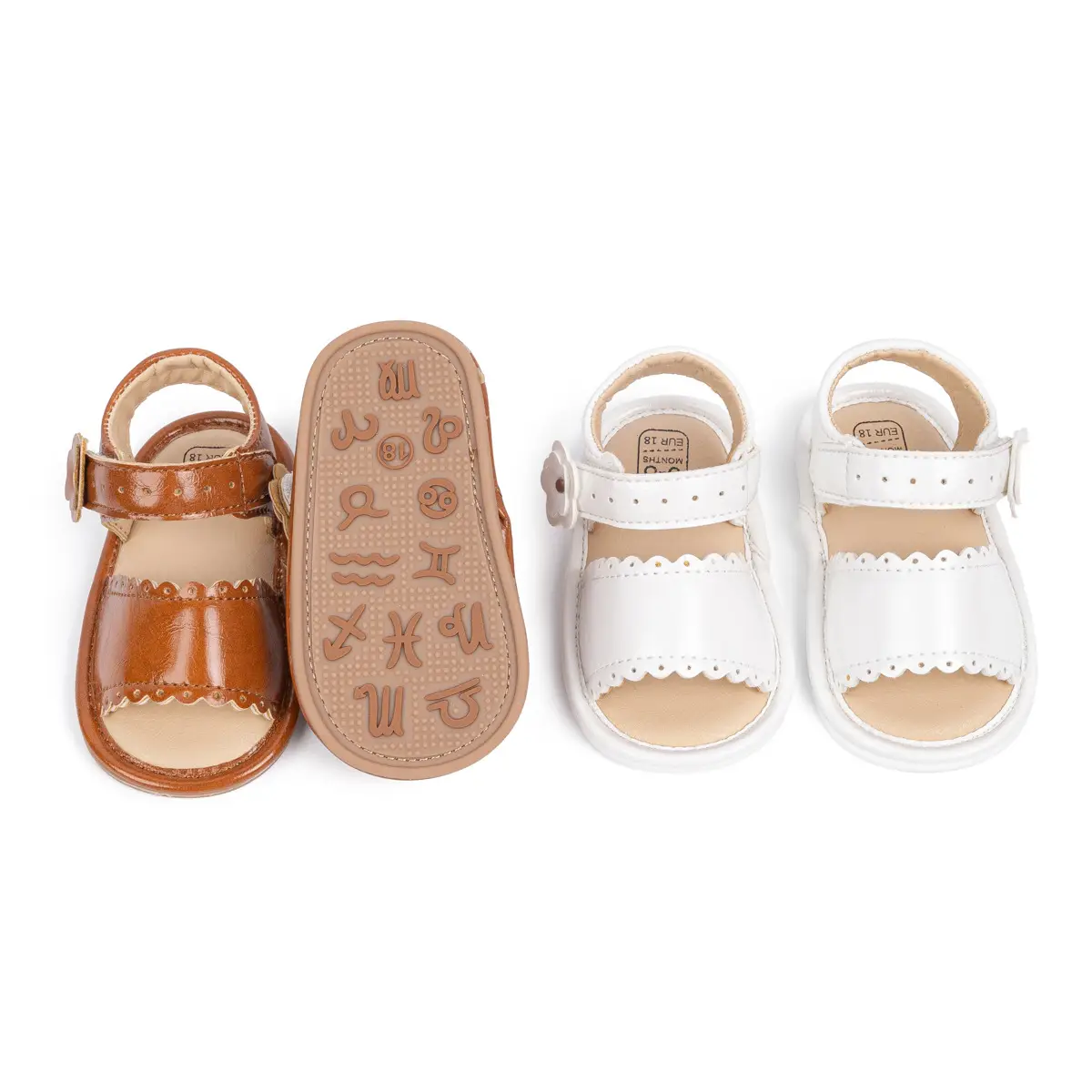 White Flower Velcro Baby Sandals for Toddlers