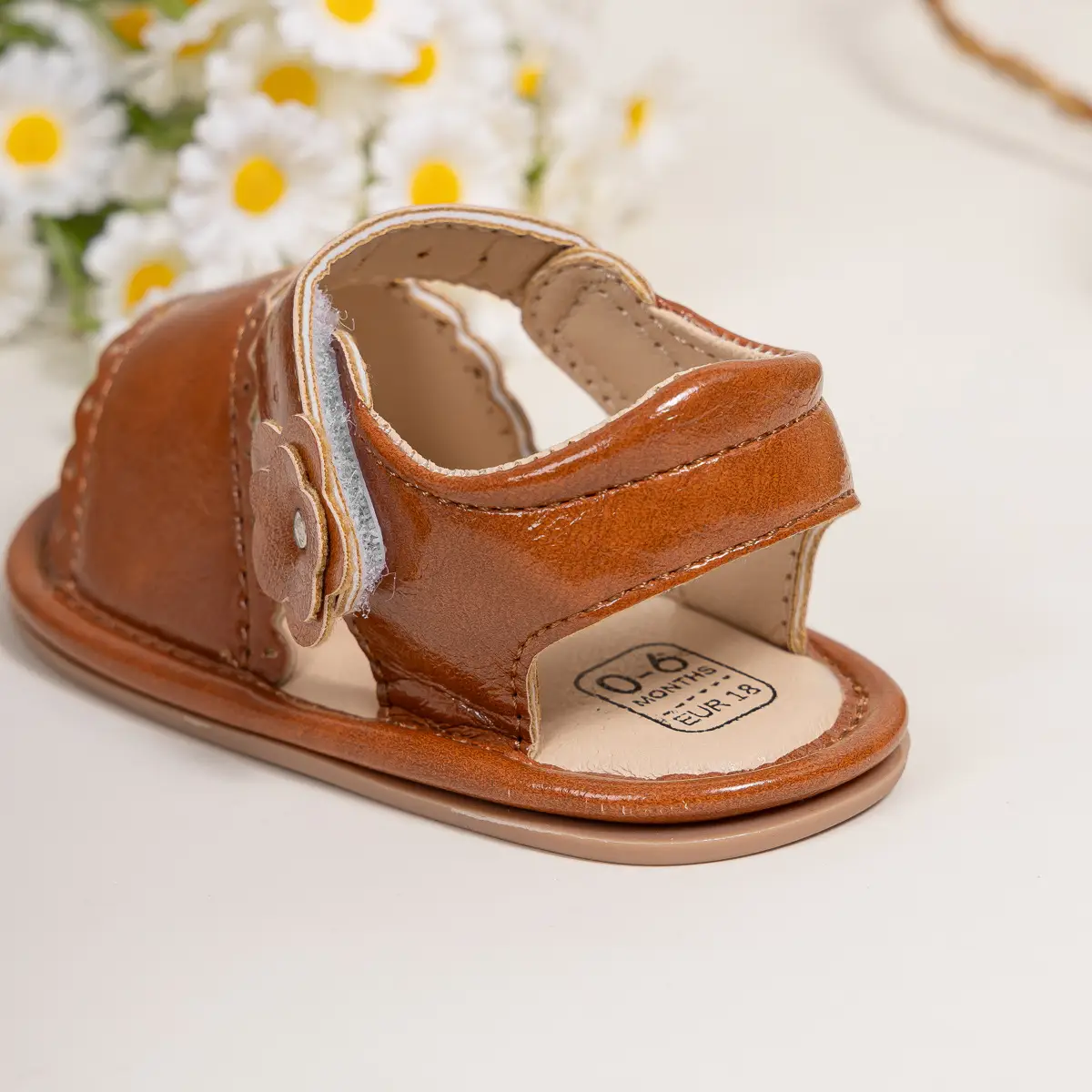 White Flower Velcro Baby Sandals for Toddlers — feature 10