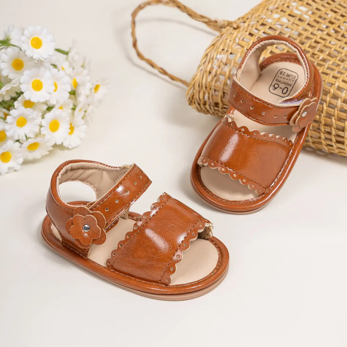 White Flower Velcro Baby Sandals for Toddlers — feature 11
