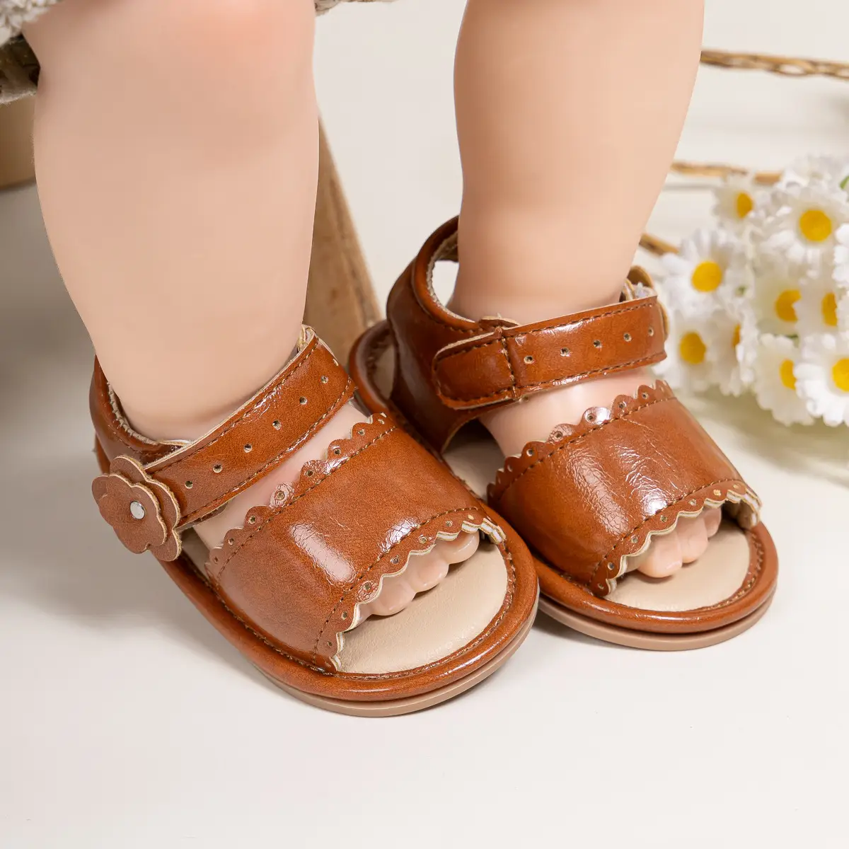 White Flower Velcro Baby Sandals for Toddlers — feature 12