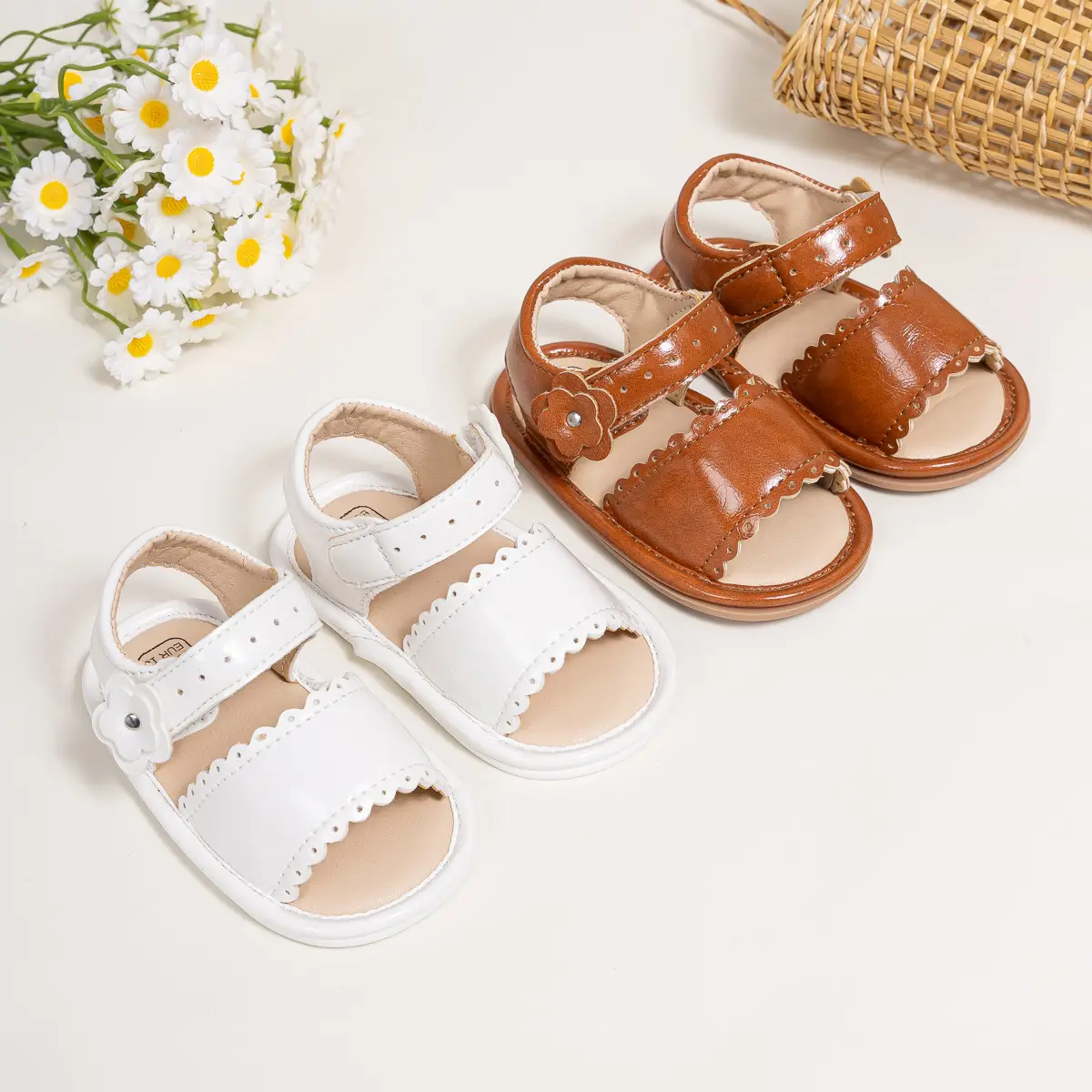 White Flower Velcro Baby Sandals for Toddlers — feature 4