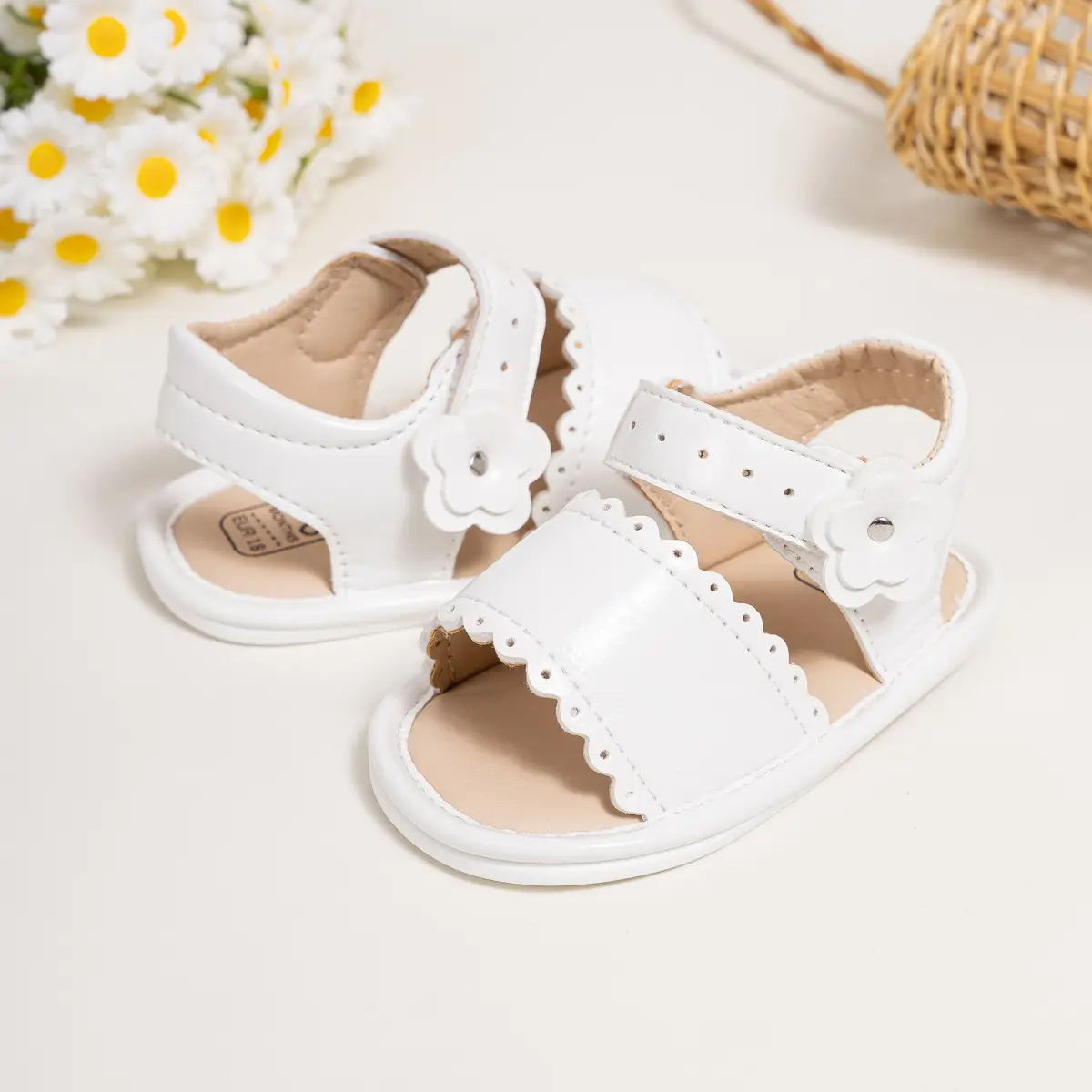 White Flower Velcro Baby Sandals for Toddlers — feature 5