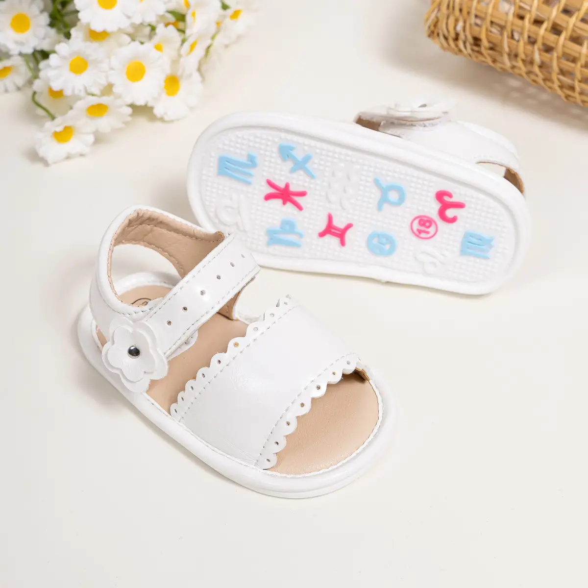 White Flower Velcro Baby Sandals for Toddlers — feature 6
