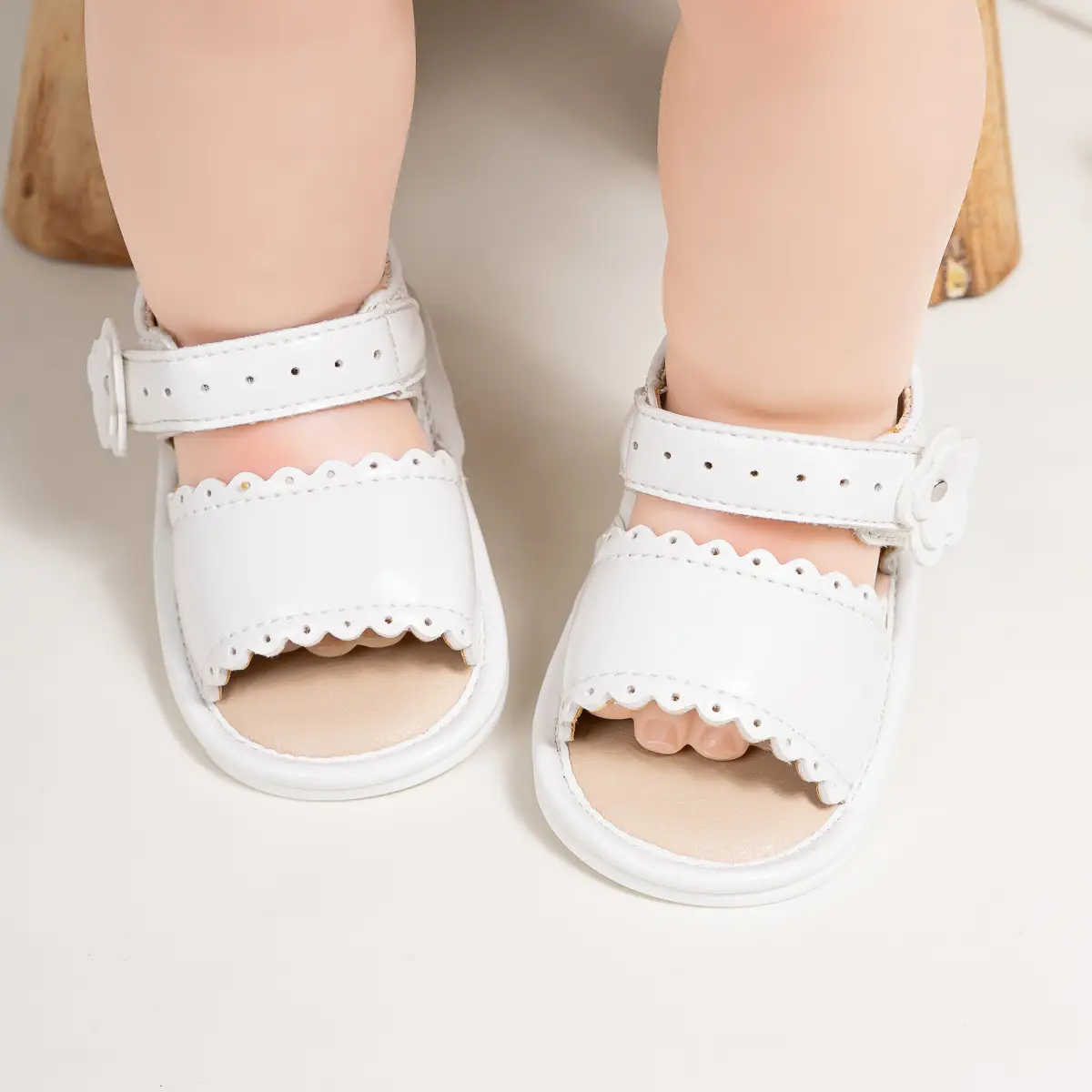 White Flower Velcro Baby Sandals for Toddlers — feature 8