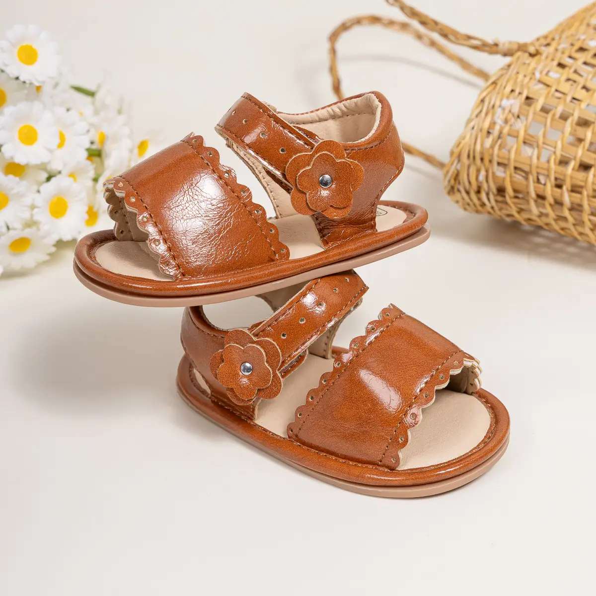 White Flower Velcro Baby Sandals for Toddlers — feature 9