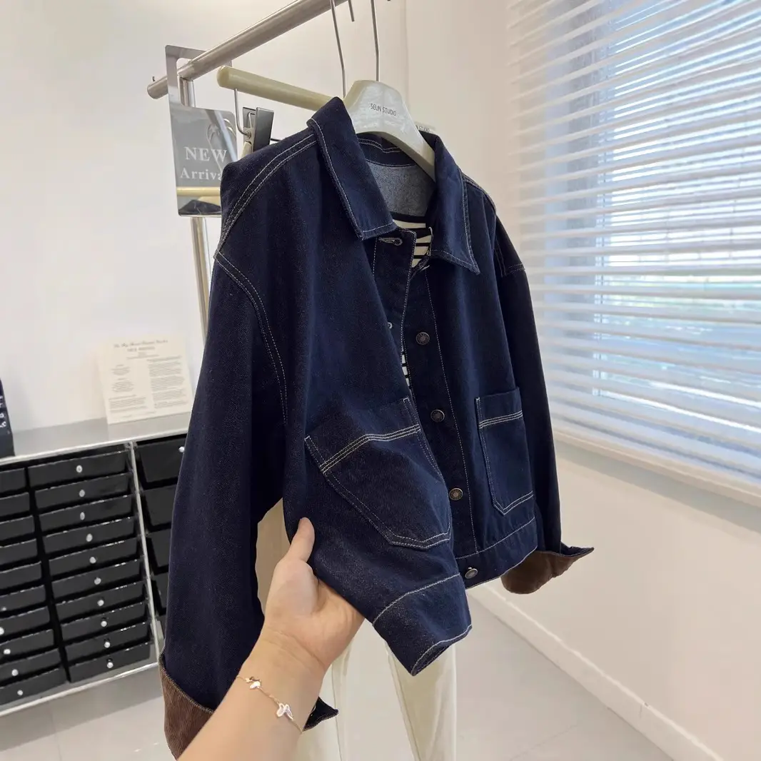 Women Denim Jacket Navy Blue 2024 Autumn Loose Fit