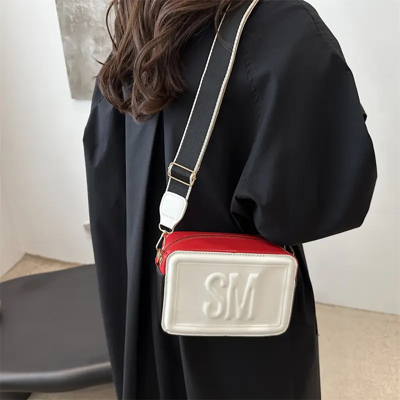 SM Letter Wide Shoulder Crossbody Bag Red White - Image 6