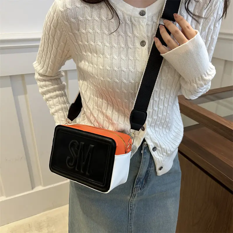SM Letter Wide Shoulder Crossbody Bag Red White - Image 8