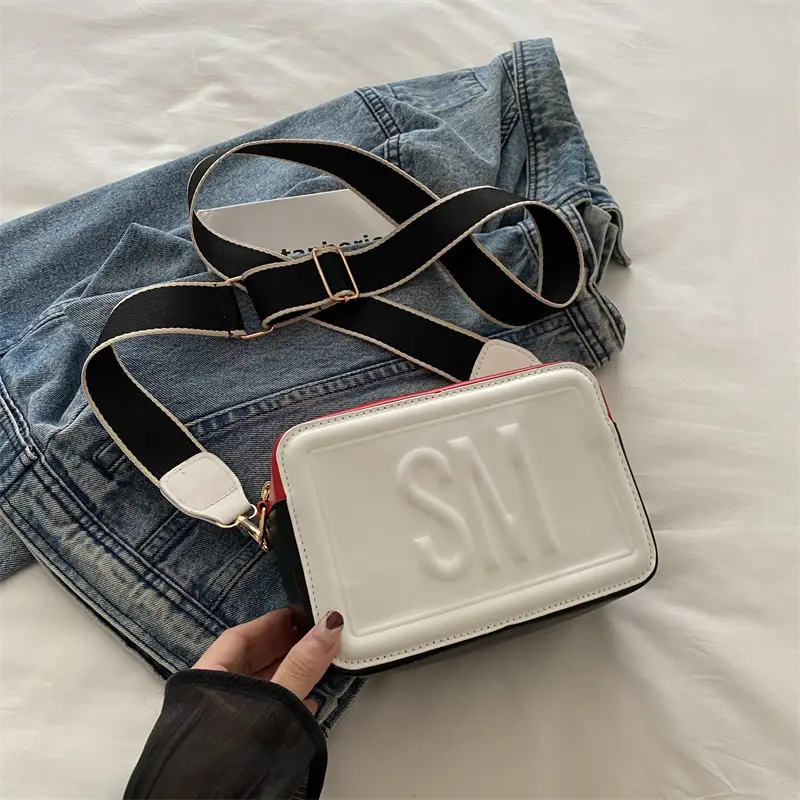 SM Letter Wide Shoulder Crossbody Bag Red White - Image 5