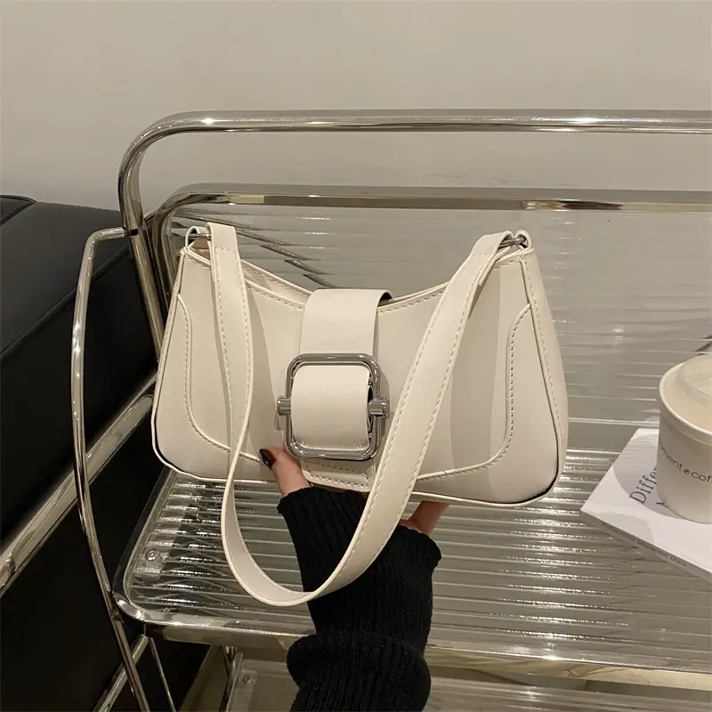 White Vintage Belt Buckle Bag for Women 2025 - Image 6